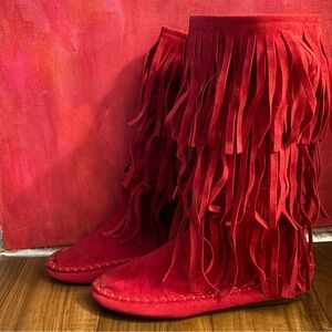 Fringed Red Women's Boots